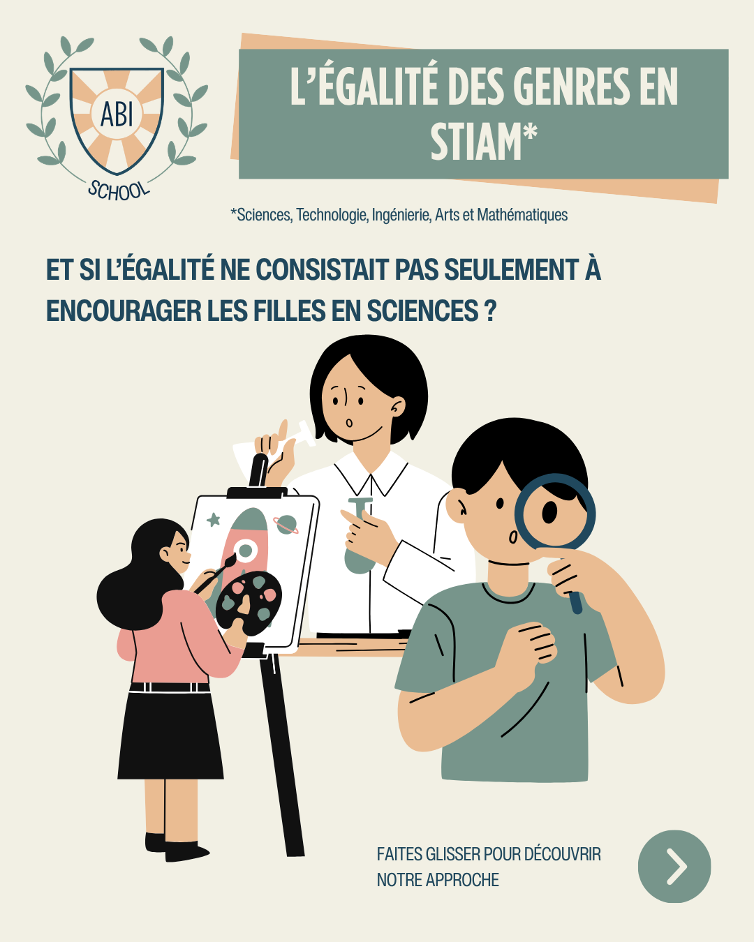 Faites glisser pour découvrir comment nous promouvons l’égalité des genres à ABI School, dans toutes les disciplines ➡️